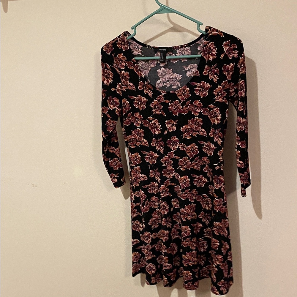 Forever 21 Black and Pink Floral Long Sleeve Dress